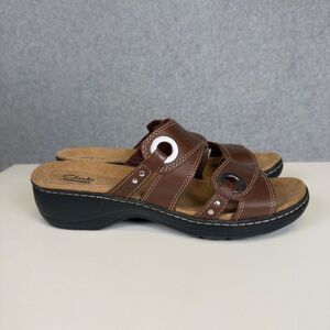 Clarks Collection Women's Size 11M Brown Leather Open Toe Sandals Slides